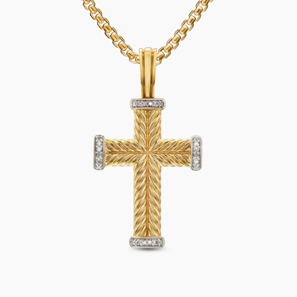 David Yurman Gold Diamond Double-Twisted Cross Necklace